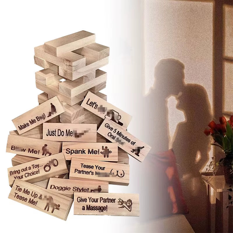 48PCS Block Tower Game Couple Activities Date Night Ideas Valentine Tumbling Tower Stacking Blocks Game for Couples Night Party